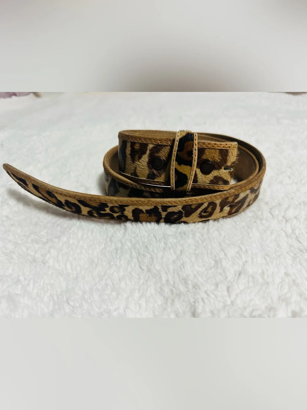 Leopard Print Women’s Haircalf Belt - Brown